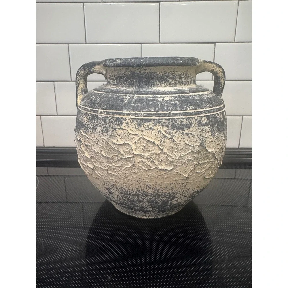 Rustic Distressed Terracotta Amphora Vase Double Handle Textured‎ Aged Pottery